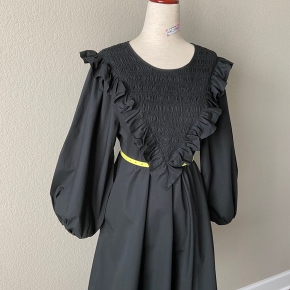 H&M Cotton Puff-sleeved Ruffle-trim Dress in Black - Picture 9 of 16